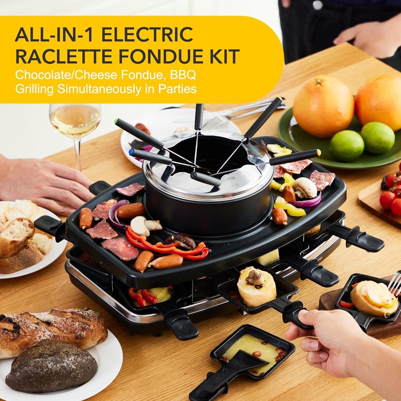 Befano Electric Raclette BBQ Grill with Fondue Pot Sets, Portable Korean Table Grill Electric Indoor Cheese Raclette, Dual Adjustable Thermostats, 8 People Serve Perfect for Parties and Family Fun - Image 4